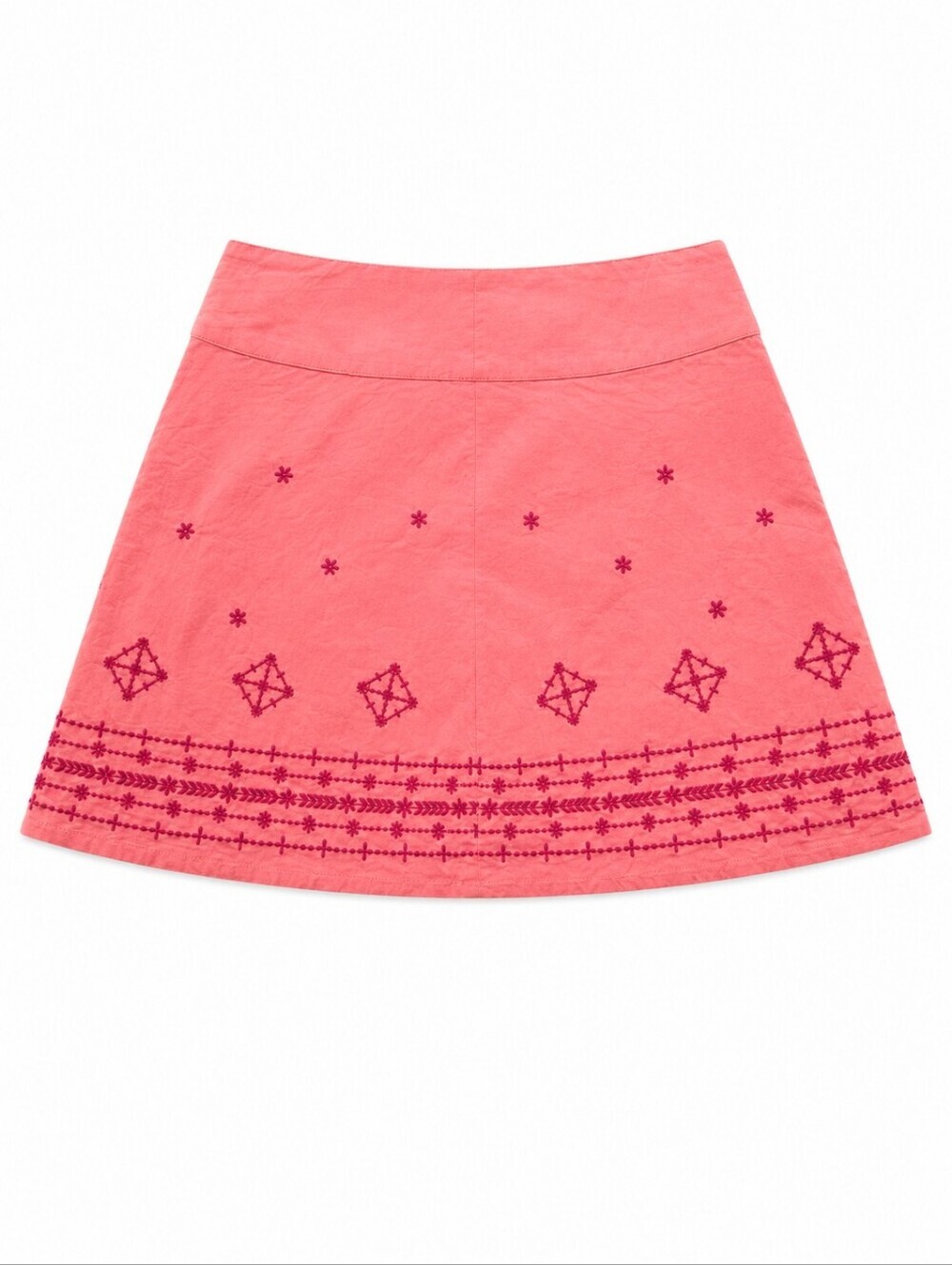 Prana 100% Cotton Coral Embroidered A-Line Mini Skirt Size 4 Boho